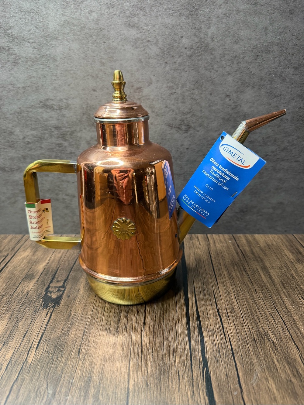 Gi.Metal OL10 Traditional Neapolitan Copper & Brass Oil Can / Cruet new